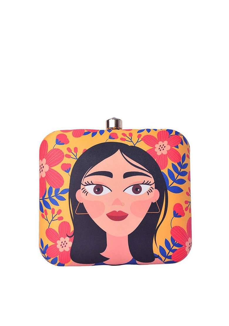 Multi Fabric Women Multicoloured Printed Box Clutch - Indya