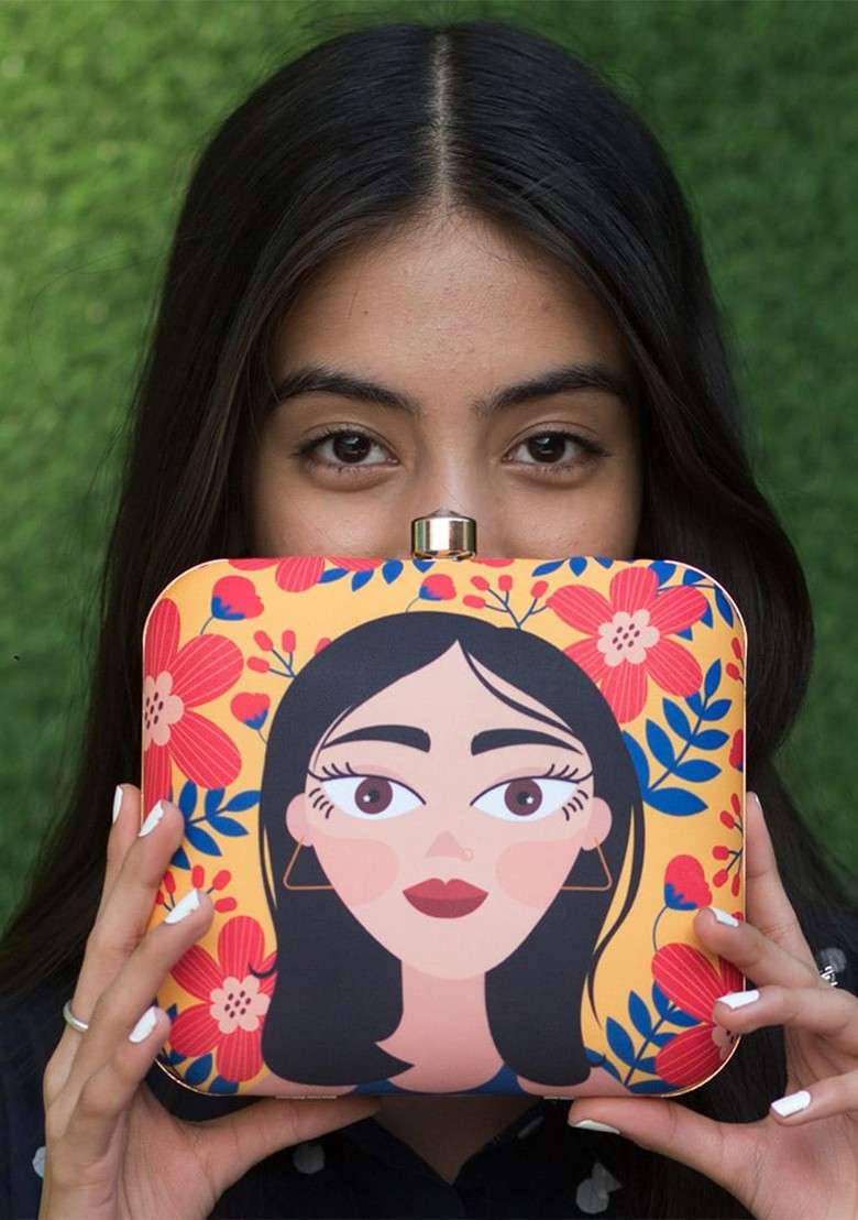 Multi Fabric Women Multicoloured Printed Box Clutch - Indya
