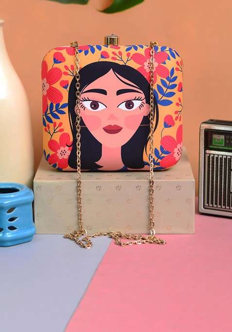Multi Fabric Women Multicoloured Printed Box Clutch