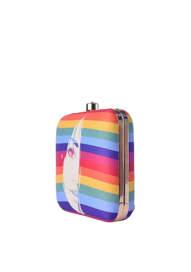 Multi Fabric Multicoloured Printed Box Clutch - Indya