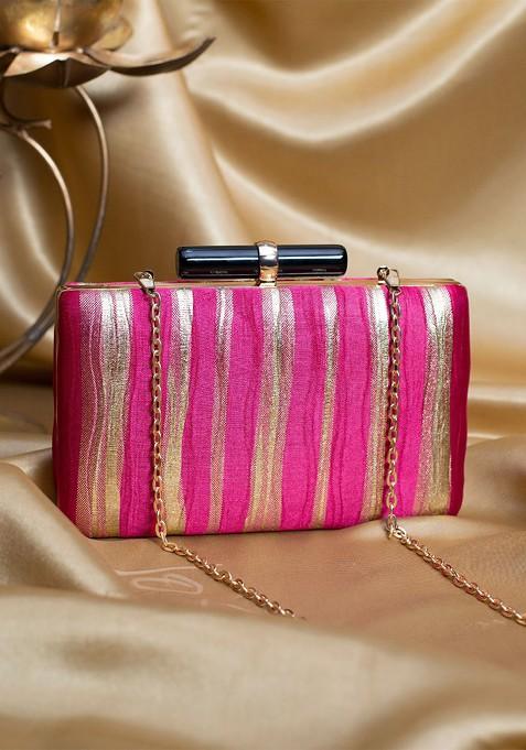 Pink Satin Embroidered Box Clutch