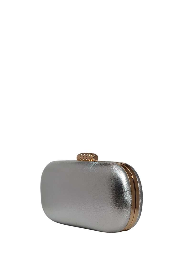 Silver Satin Women Textured Box Clutch - Indya