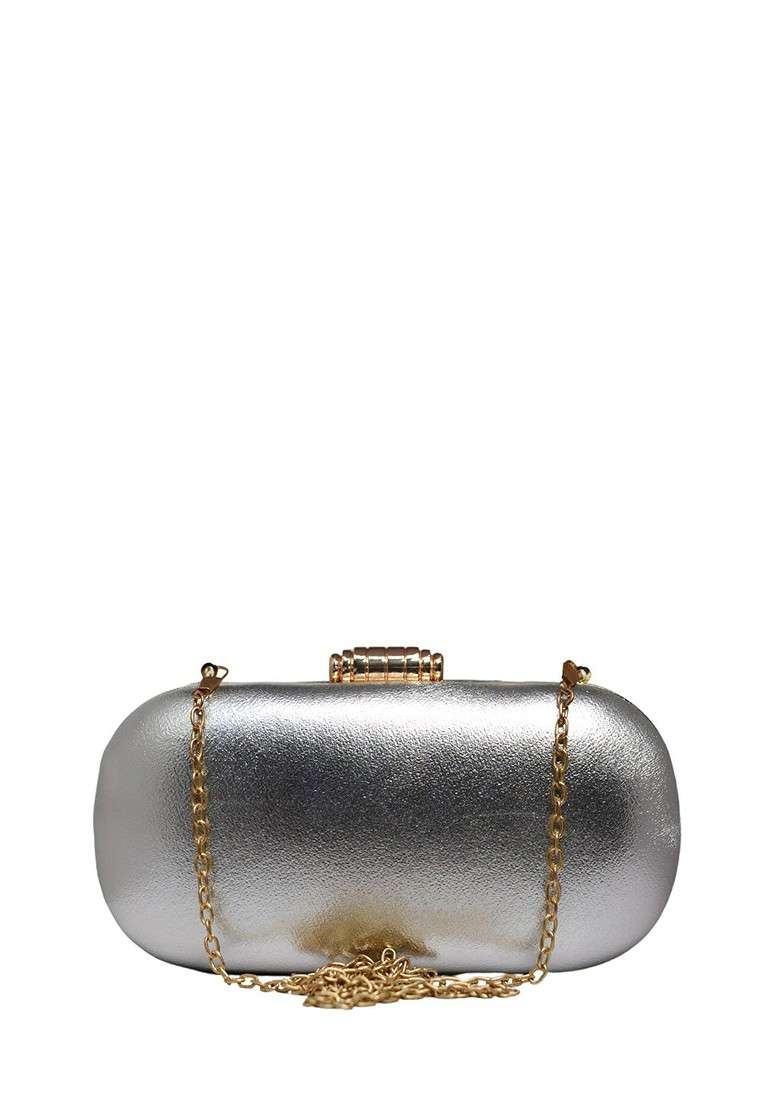 Silver Satin Women Textured Box Clutch - Indya