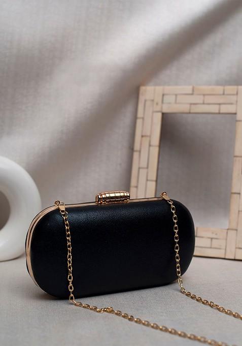 Black Satin Women Textured Box Clutch