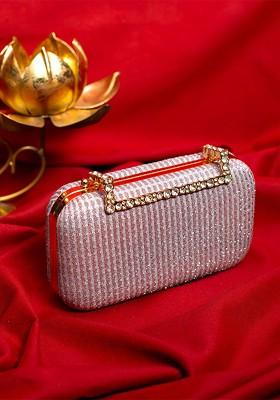 Lavender Satin Embellished Box Clutch
