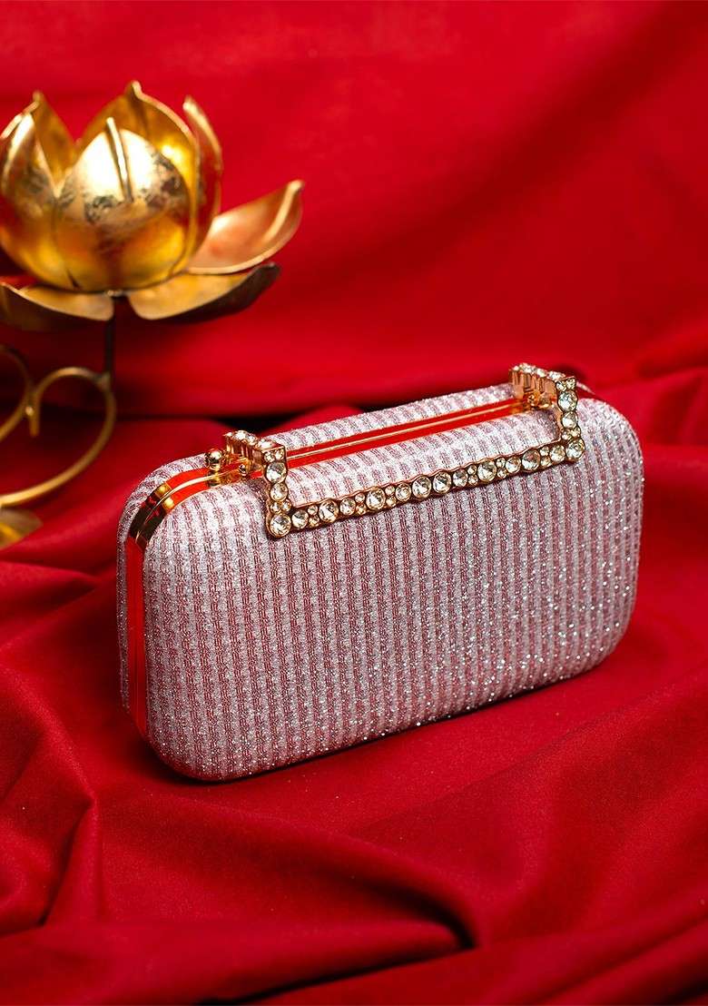 Lavender Satin Embellished Box Clutch - Indya
