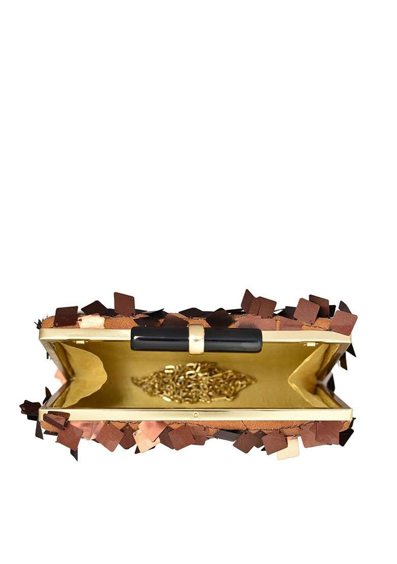 Brown Satin Embellished Box Clutch - Indya