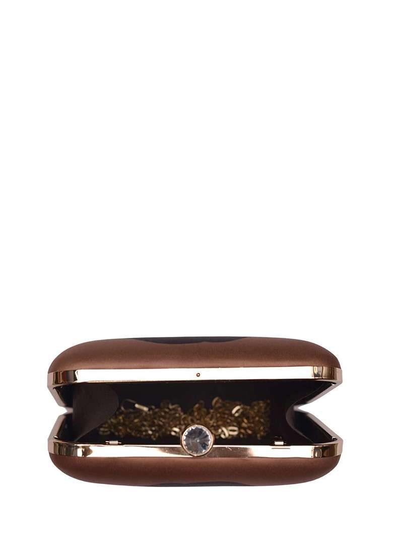 Beige Fabric Printed Buckle Detail Box Clutch - Indya