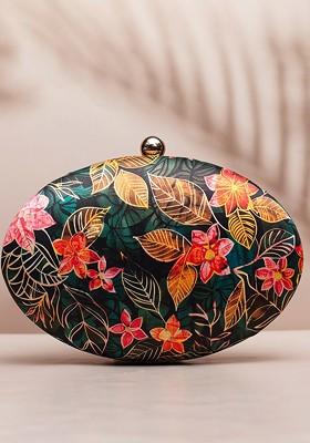 Black Fabric Printed Box Clutch