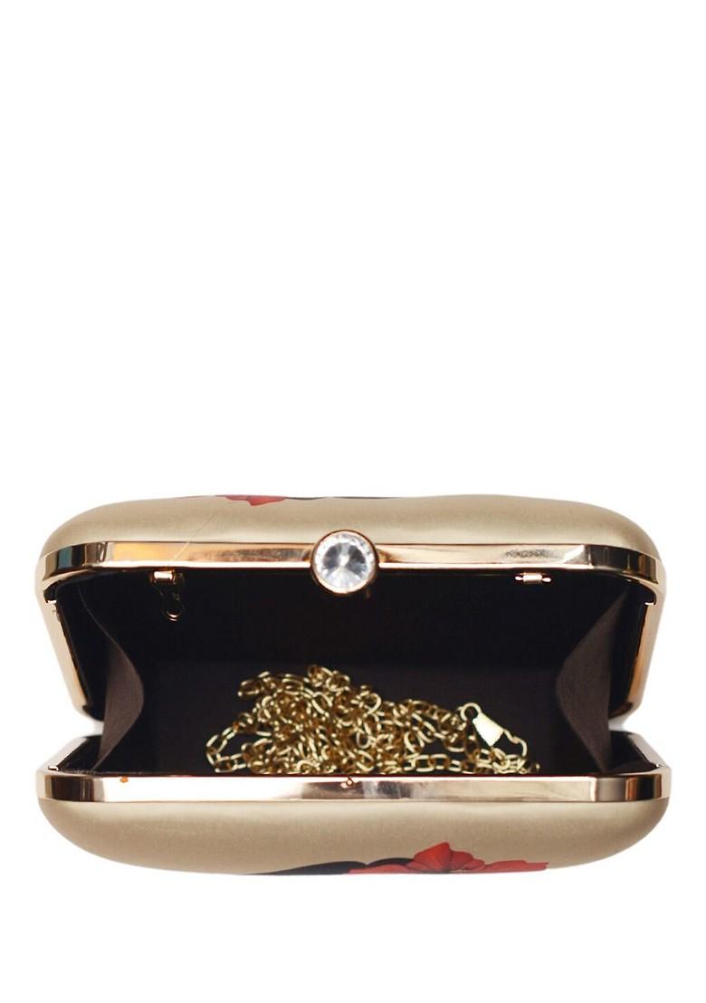 Beige Fabric Printed Box Clutch - Indya