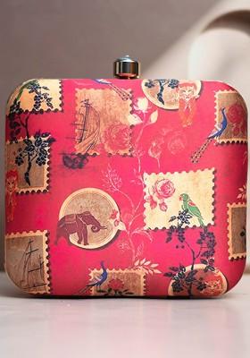 Red Fabric Printed Box Clutches