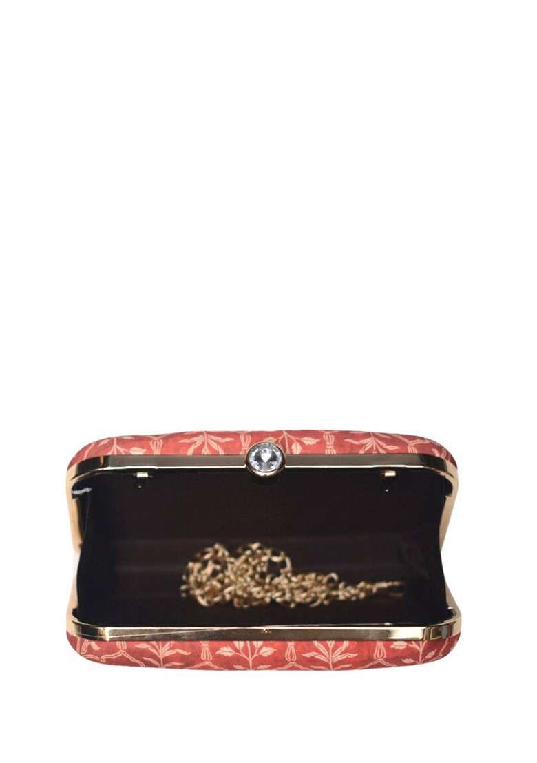 Red Fabric Floral Printed Box Clutch - Indya