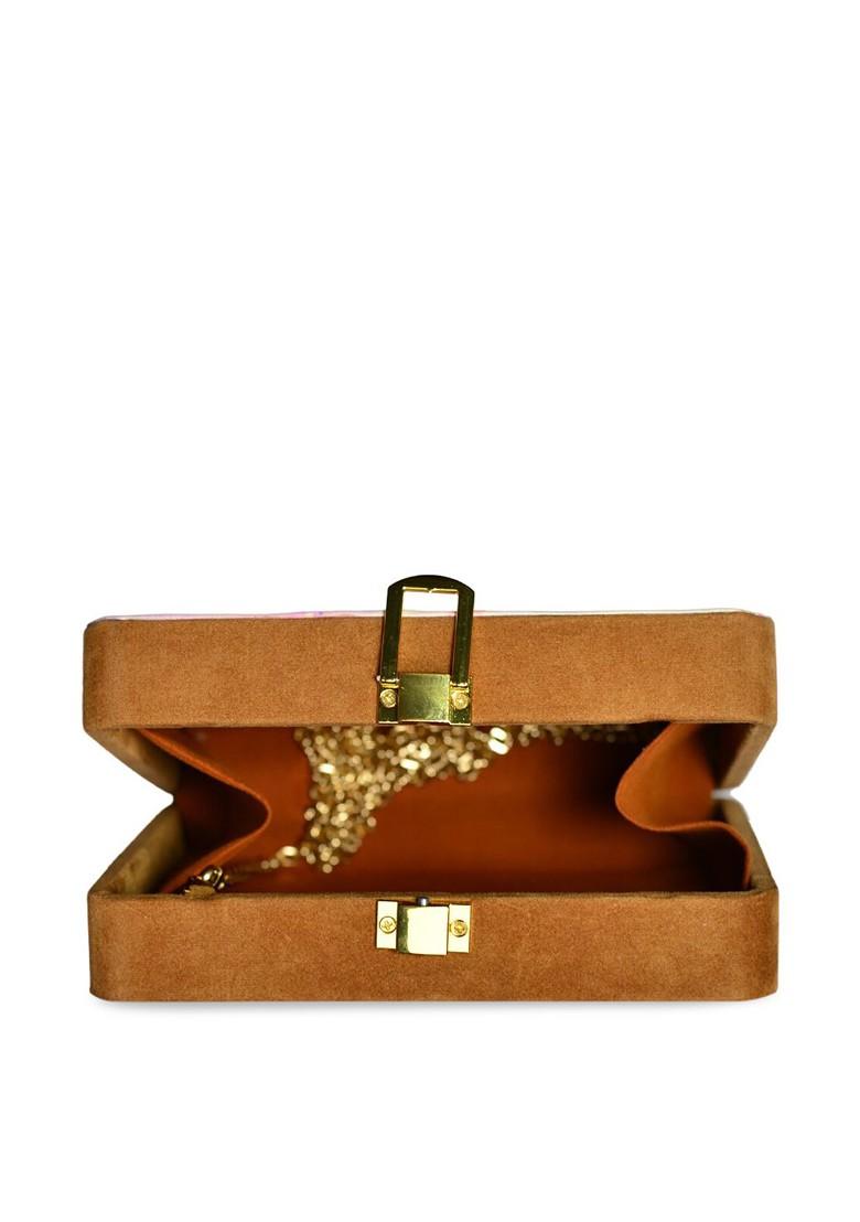 Navy Blue Fabric Women Navy Blue And Pink Printed Box Clutch - Indya