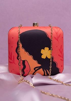 Pink Fabric Abstract Printed Box Clutch