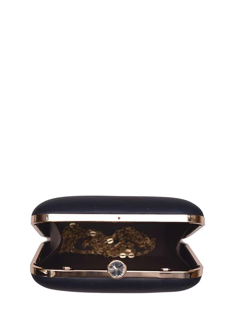 Black Fabric Printed Buckle Detail Box Clutch
