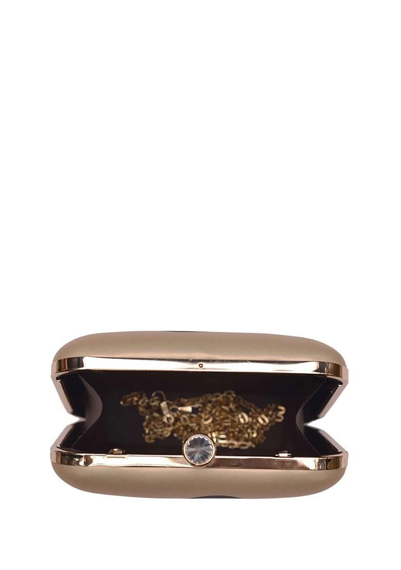 Beige Fabric Abstract Printed Box Clutch - Indya