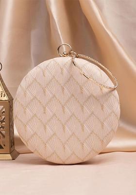 Peach Satin Embroidered Box Clutch