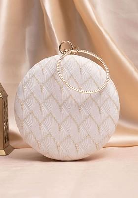 White Satin Embroidered Box Clutch