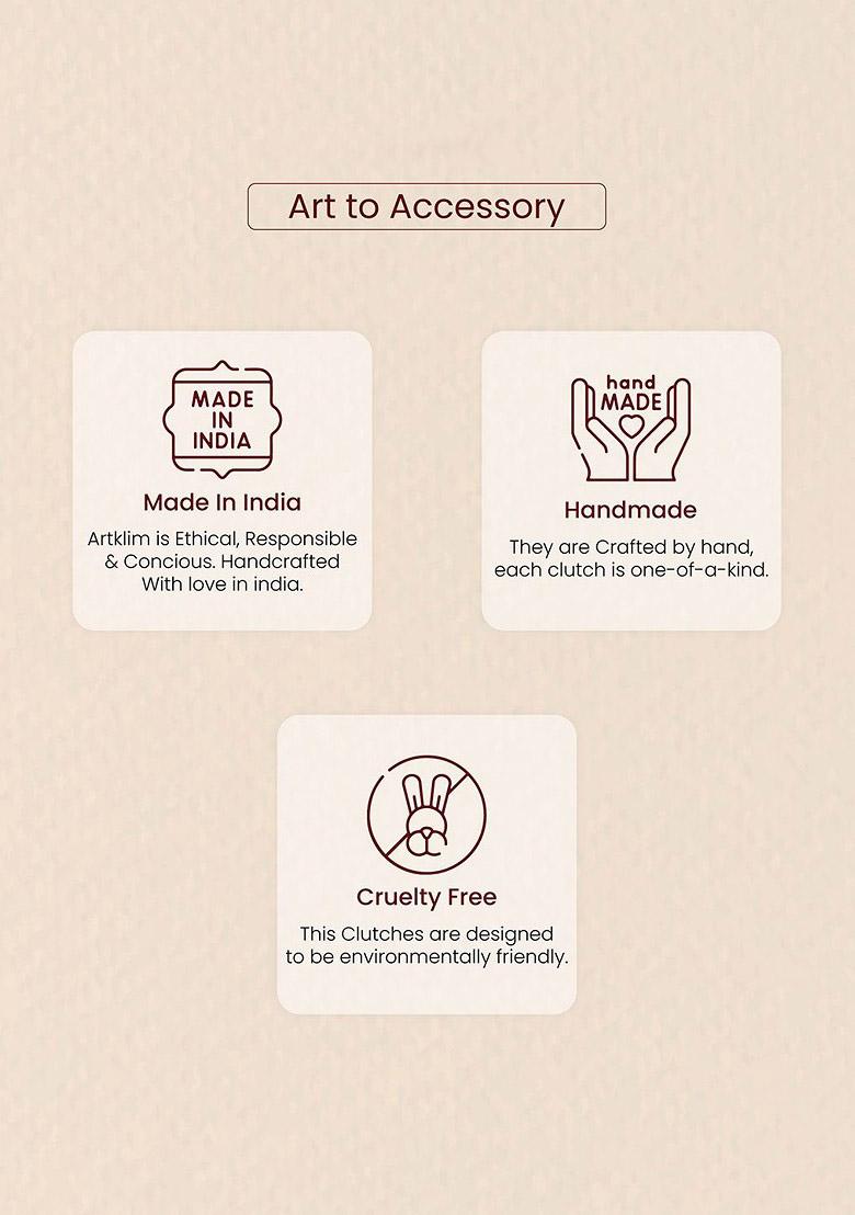 Black Fabric Birds Island Printed Box Clutch With Shoulder Strap - Indya