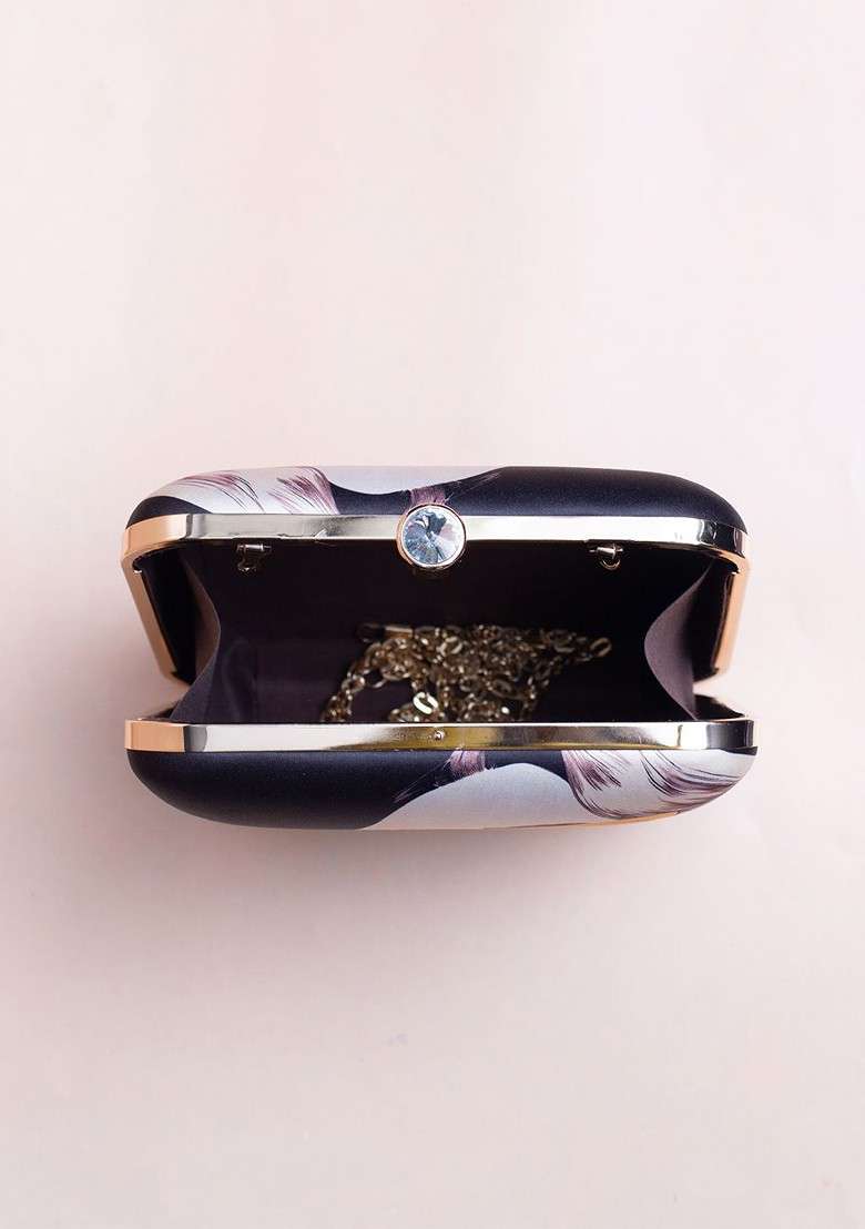 Black Fabric Portrait Printed Shoulder Strap Box Clutch - Indya