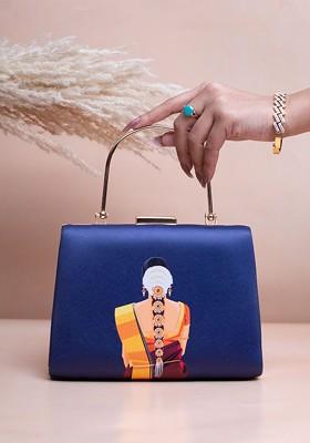 Blue Fabric Printed Box Clutch