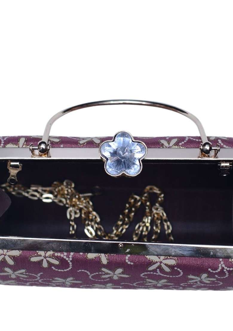 Lavender Satin Embroidered Box Clutch - Indya