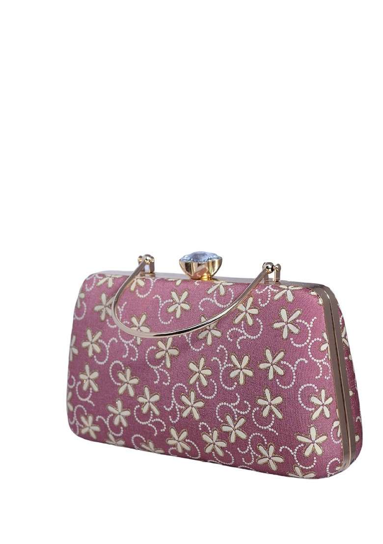 Lavender Satin Embroidered Box Clutch - Indya