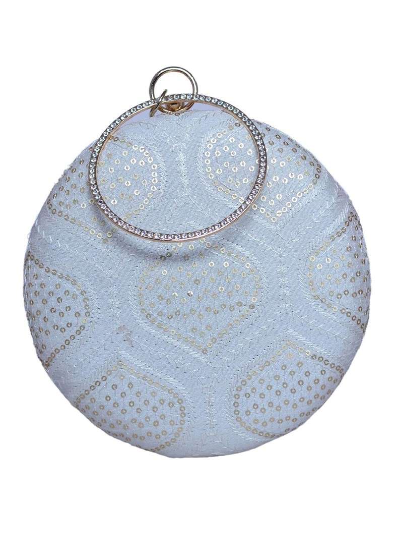 White Satin Embroidered Sequinned Box Clutch - Indya