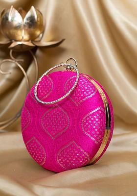 Pink Satin Sequins Embroidered Box Clutch