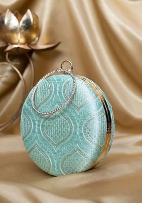 Blue Satin Sequins Embroidered Box Clutch