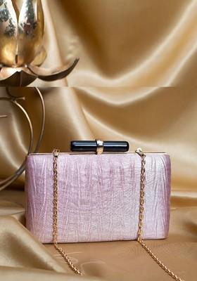 Pink Satin Embroidered Box Clutch