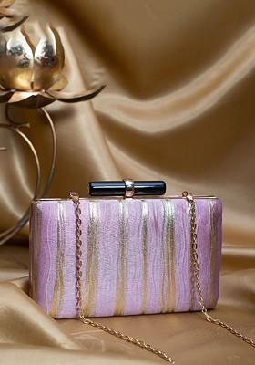 Purple Satin Embroidered Box Clutch