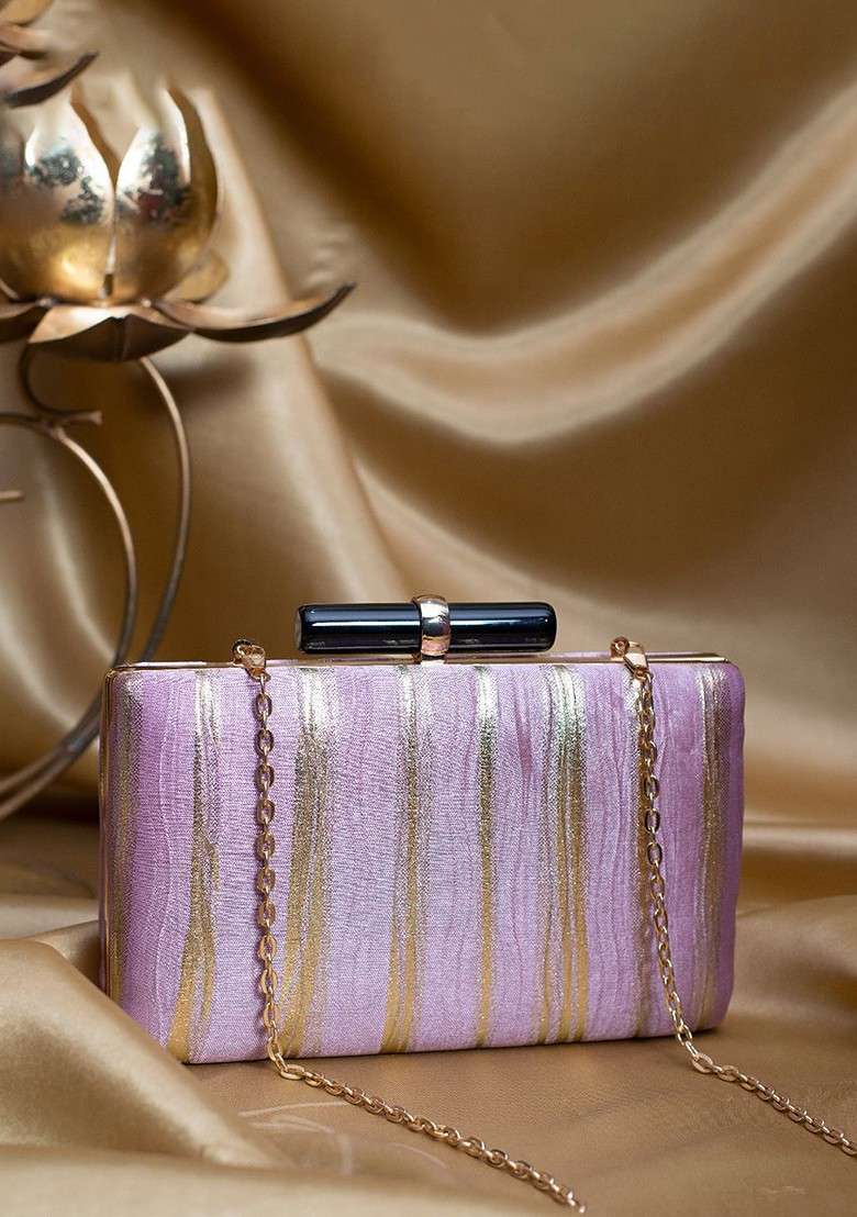 Purple Satin Embroidered Box Clutch - Indya