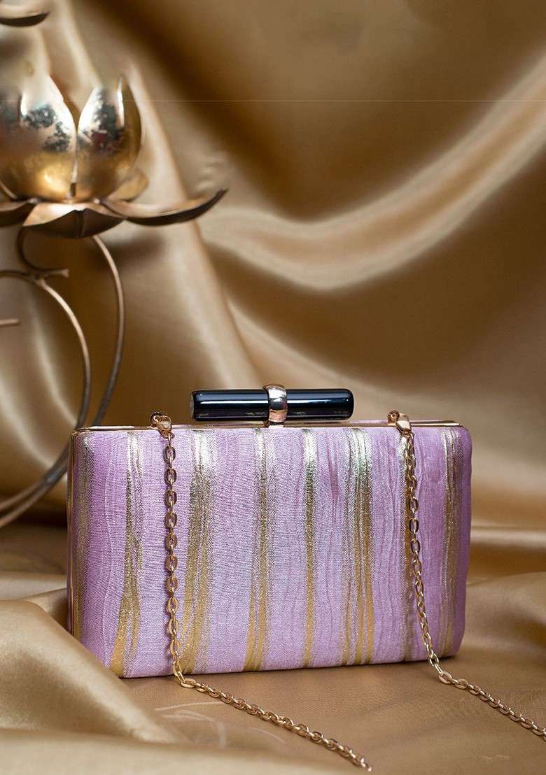 Purple Satin Embroidered Box Clutch - Indya
