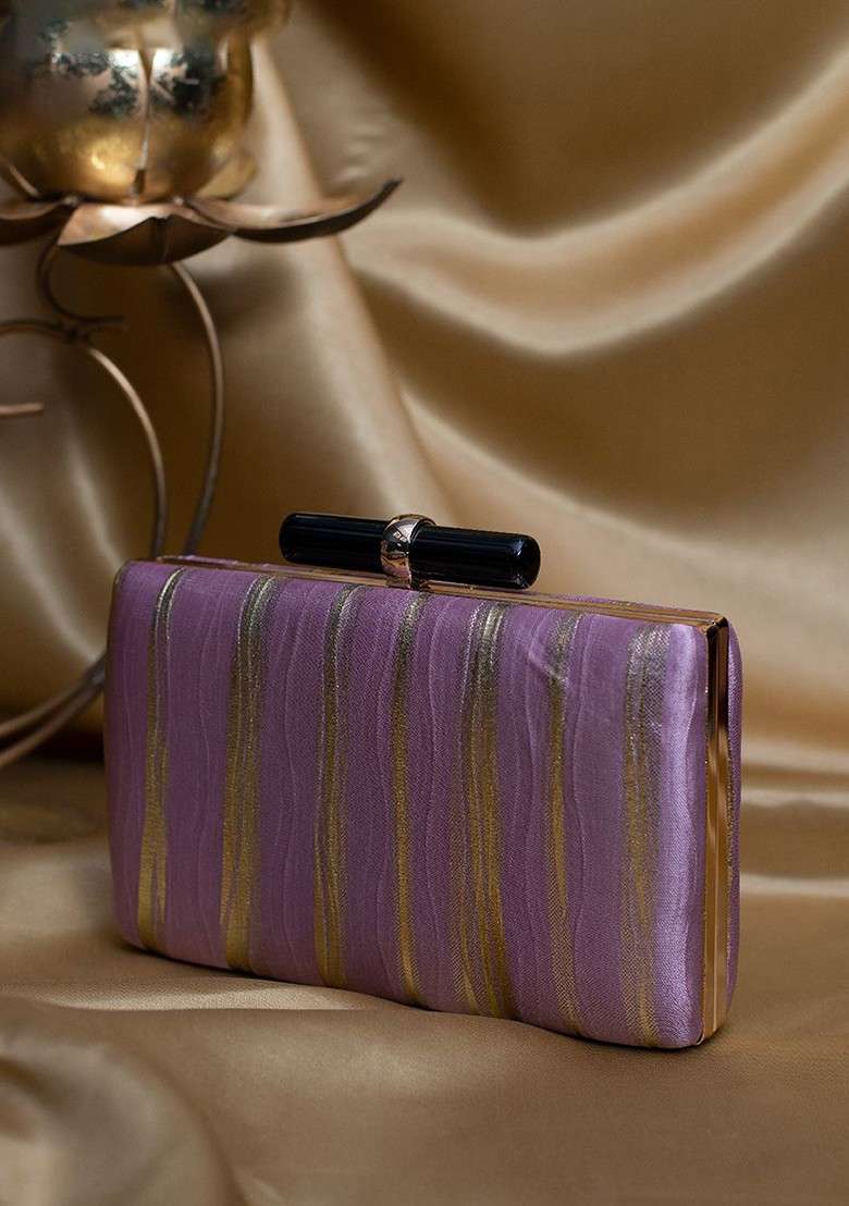 Purple Satin Embroidered Box Clutch - Indya