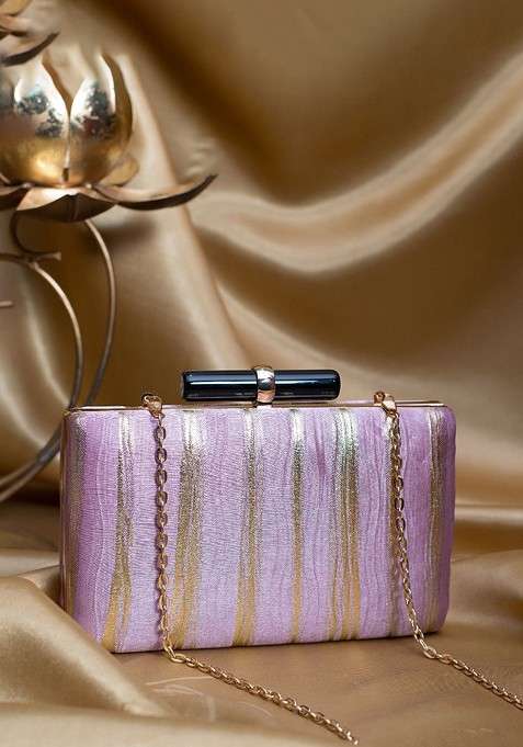 Purple Satin Embroidered Box Clutch