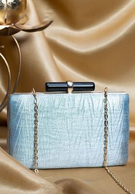 Blue Satin Embroidered Box Clutch