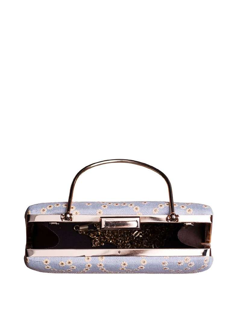 Blue Fabric Floral Printed Box Clutch - Indya