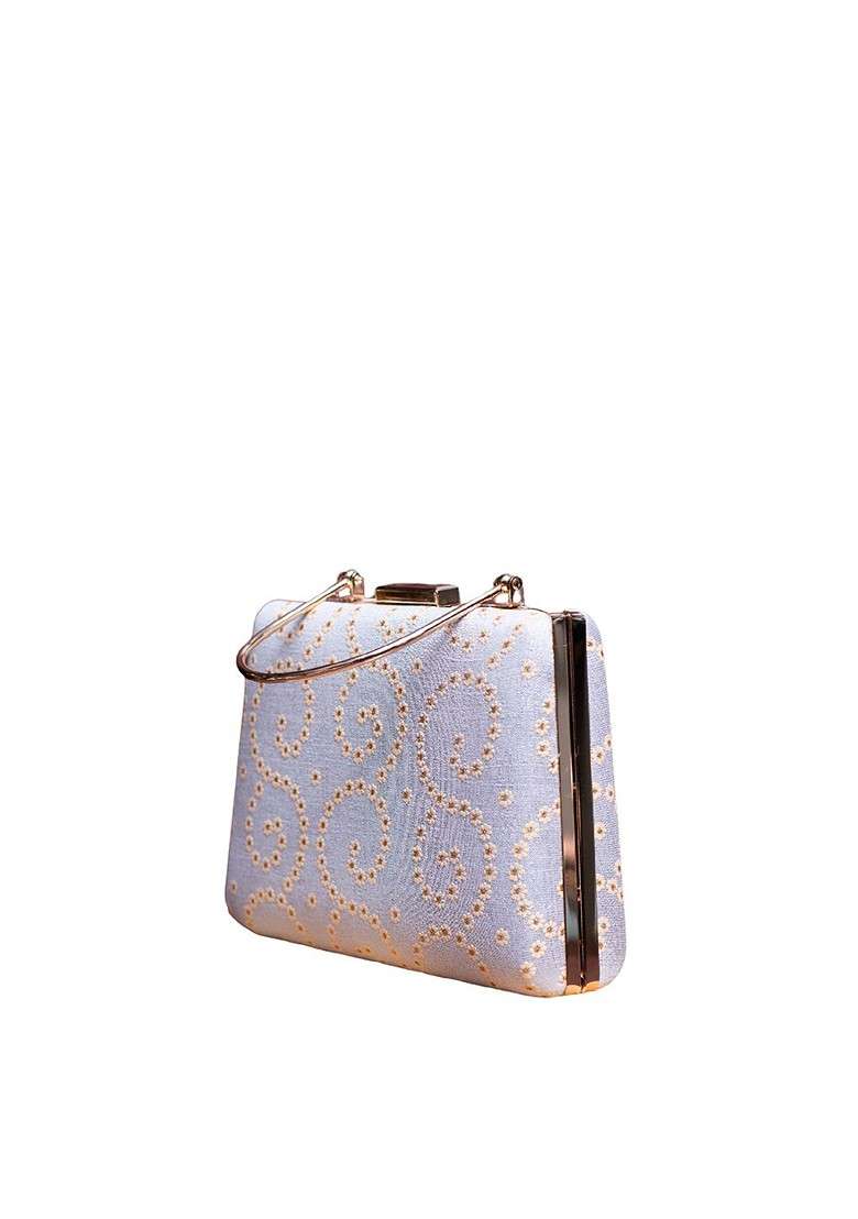 Blue Fabric Floral Printed Box Clutch - Indya
