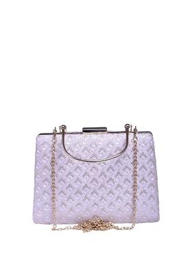 Pink Satin Ethnic Motifs Embroidered Sequinned Box Clutch