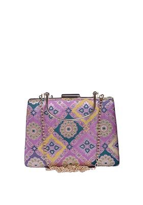 Pink Fabric Ethnic Motifs Printed Silk Box Clutch