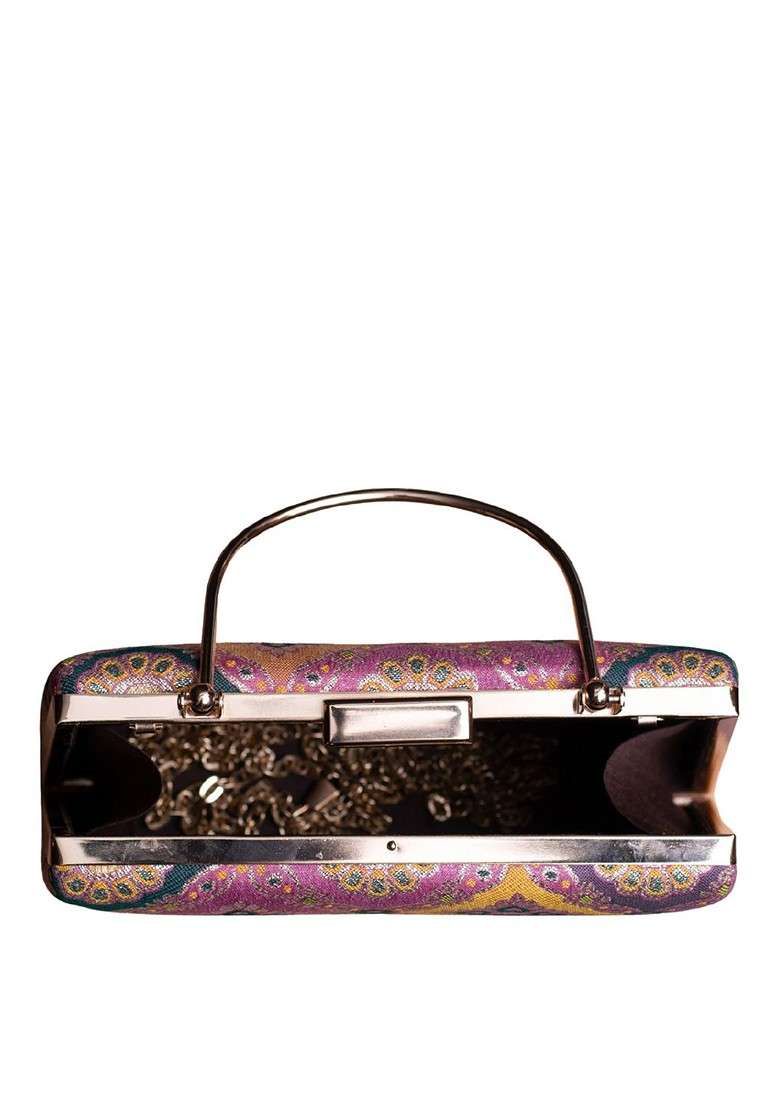 Pink Fabric Ethnic Motifs Printed Silk Box Clutch - Indya