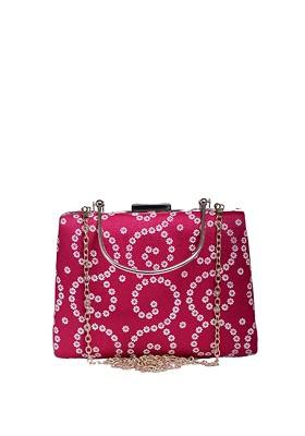 Red Fabric Floral Printed Box Clutch