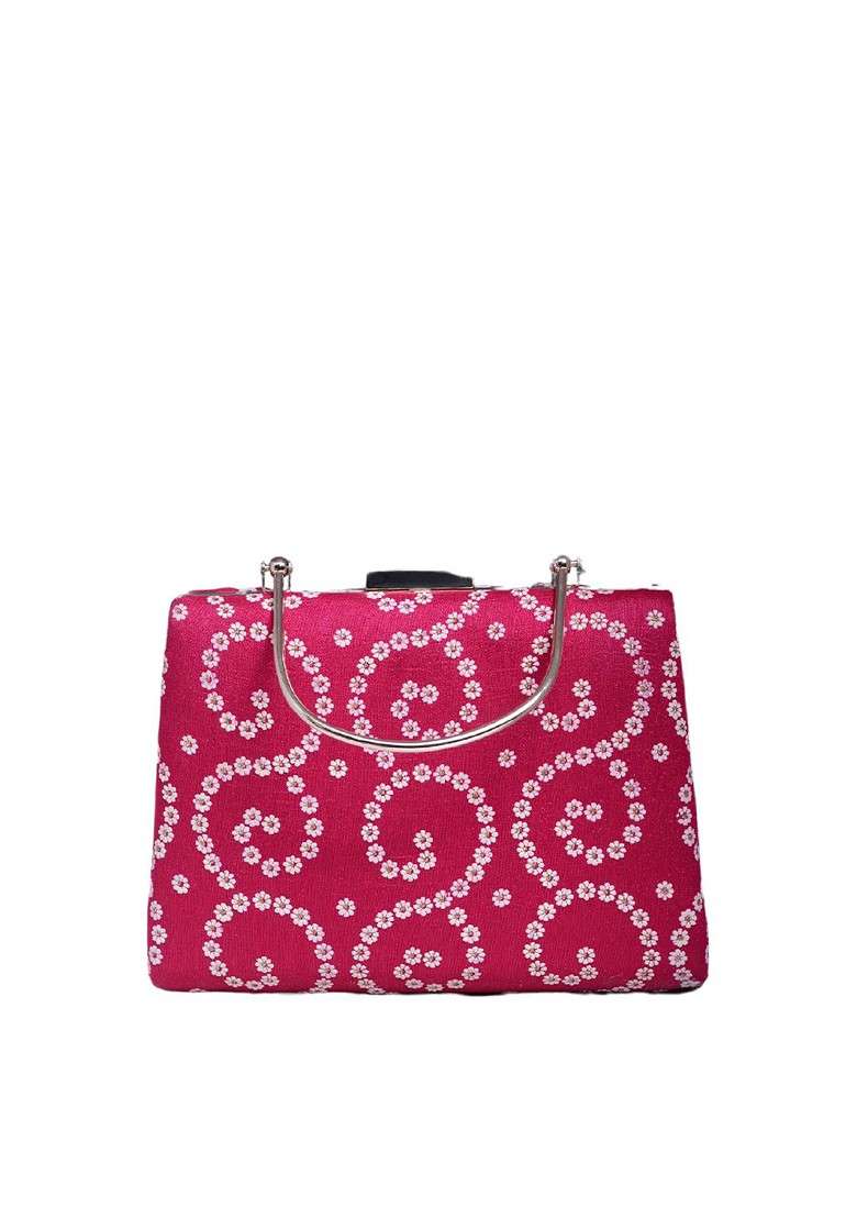 Red Fabric Floral Printed Box Clutch - Indya