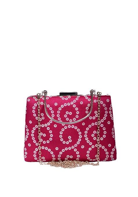 Red Fabric Floral Printed Box Clutch