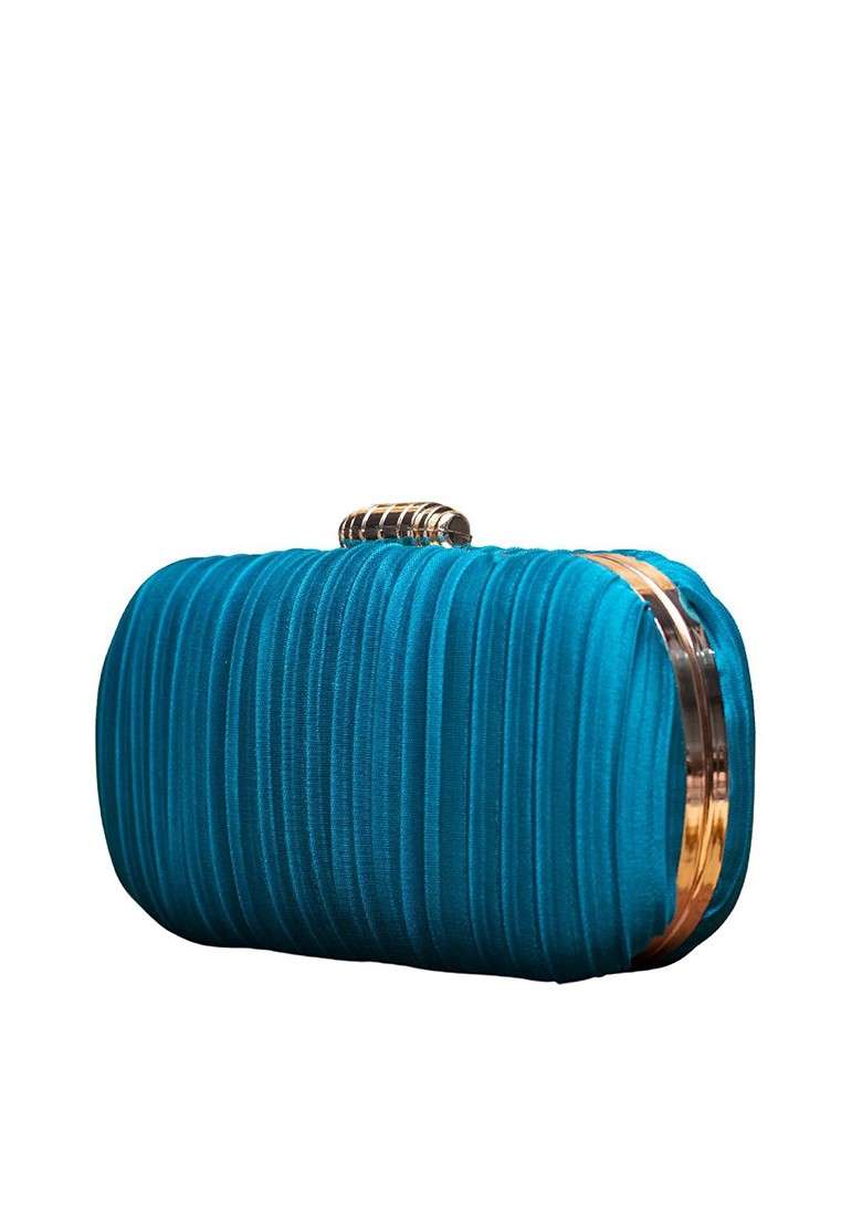 Blue Satin Textured Box Clutch - Indya