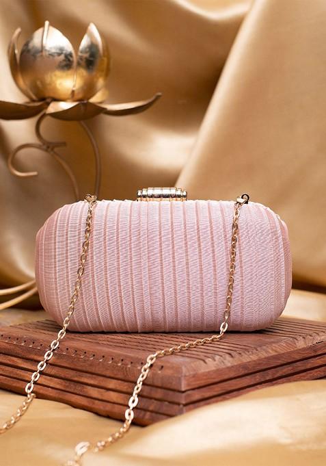 Pink Satin Textured Box Clutch