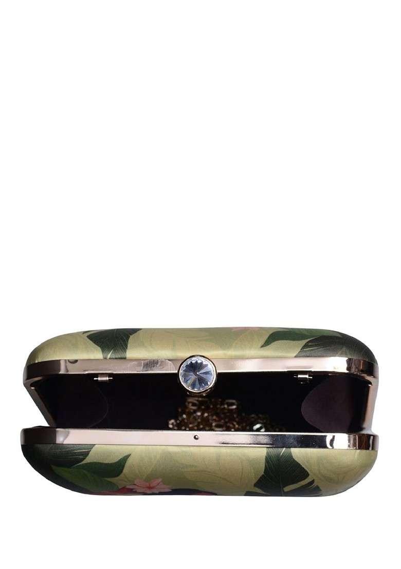 Green Fabric Indian Girl Portrait Printed Box Clutch - Indya