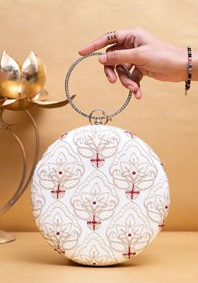 White Satin Embroidered Sequinned Box Clutches