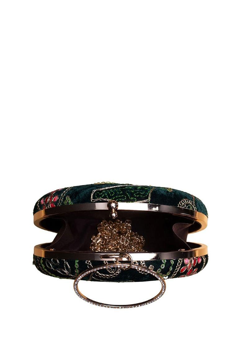 Black Satin Embroidered Thread Work And Sequinned Box Clutch - Indya